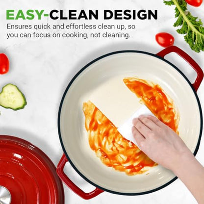 NutriChef Enameled Cast Iron Dutch Oven – 5 QT Pot with Lid, Cooking Pot with Moisture-Sealing Lid for Bread Baking, Stews, Braising, Roasting, Marinating & Slow Cooking – Oven Safe Up to 500°F