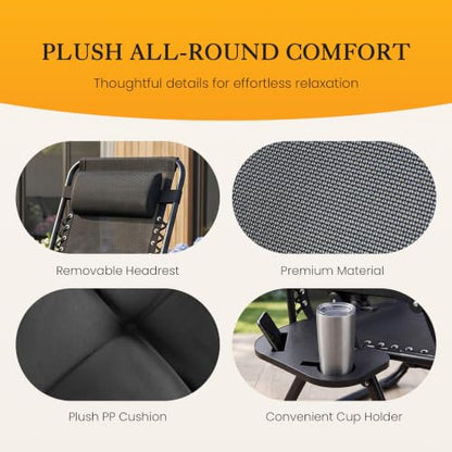 NEWBULIG Zero Gravity Chair, Folding Patio Recliner with Cup Holder Trays