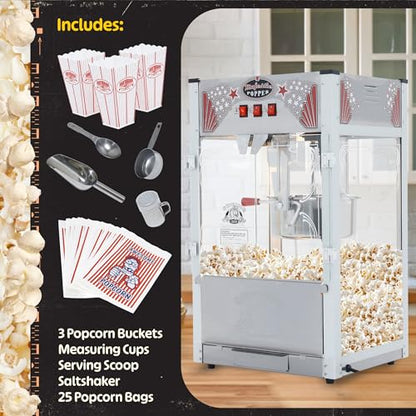 Majestic Popcorn Machine - 16oz Stainless Steel Kettle Makes up to 96 Cups - Electric Popcorn Popper Machine with Scoop, Measuring Cups, Serving Bags and Buckets by Superior Popcorn Company