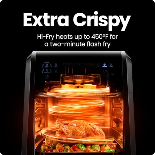 CHEFMAN ExacTemp™ 12 Quart 5-in-1 Air Fryer with Integrated Smart Cooking Thermometer, 28 Touchscreen Presets, Rotisserie, Dehydrator, Bake, XL Convection Oven with Auto Shutoff, Black