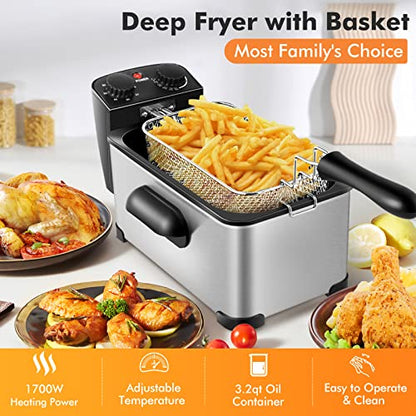 COSTWAY 3.2Qt/3L Deep Fryer with Basket, Adjustable Temperature & Timer