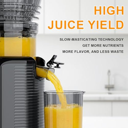 KIAMITH 300W Cold Press Juicer with 5.8" Extra-Large Feed Chute, Slow Masticating Juicer Machines for Fruits and Vegetables, High Juice Yield, Easy to Clean, Family Use, BPA Free (Black & Grey)