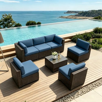 SHGJ&SOFT 7 Piece Patio Furniture Set, Modular Sectional Sofa， Blue