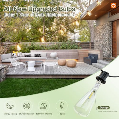 addlon 52(48+4) FT Solar String Lights Waterproof,Patio Lights Solar Powered with Remote & USB Port 16+1 LED Shatterproof Bulbs 3 Light Modes, Dimmable Solar Light for Camping Backyard Garden