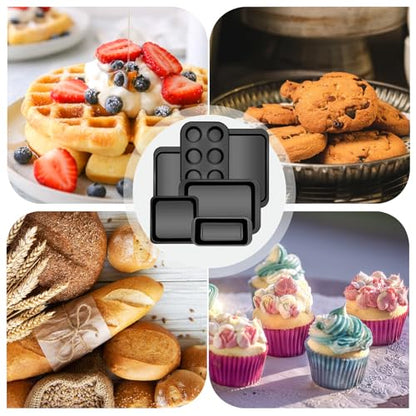ZMKELE 6-Piece Carbon Steel Bakeware Set, Nonstick Baking Pans with Cookie Sheet, Deep Roaster, Square Pan, Loaf Pan, Muffin Pan for Cooking,Baking Pans Set (black)