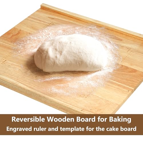 Qriocioa Reversible Wooden Pastry Board 24’’ x 20’’ Kneading Board for Rolling Dough Bread Cutting Board with Lip Pastry Baking Board with Engraved Ruler & Pie Board Template for Counter Top Kitchen