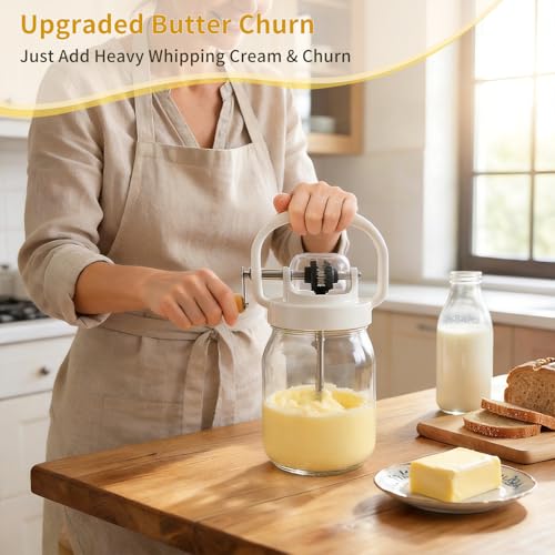 Hand Butter Churn , 50oz Classic Hand Crank Butter Maker One-Piece Cast Anti-Scratch Design, Make Full Batch of Butter at Once, Safer & More Durable.