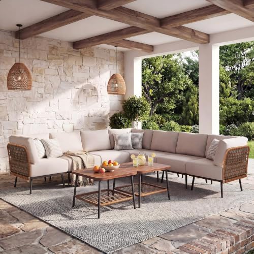 Mugovelo 9-Piece Patio Conversation Set, 7-Seat Sectional Sofa with Table
