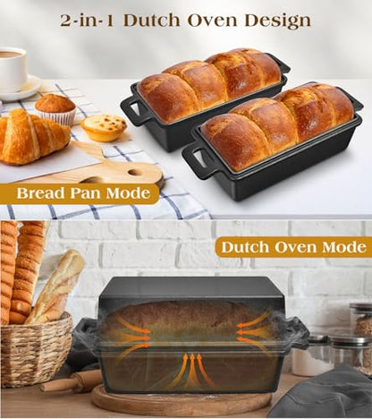 Bachdomc Cast Iron Loaf Pan With Lid, 9×5 in – 2‑in‑1 Heavy‑Duty & Oven‑Safe Loaf Pan for Sourdough & Homemade Bread