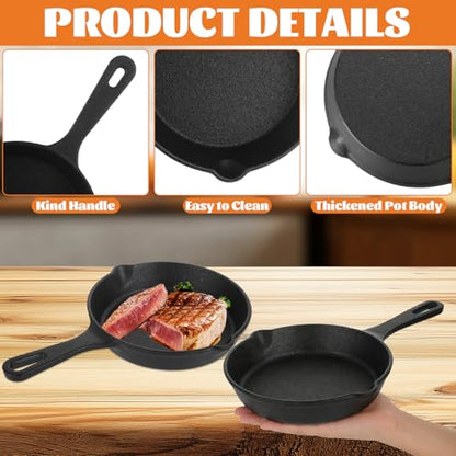 LDHHYH 4 Pack Mini Cast Iron Skillet, 6 Inch Small Cast Iron Frying Pan, Pre-Seasoned Cast Iron Skillet Set, Black Non-Stick Mini Cast Iron Cookware for Stove, Oven, Grill Safe, Indoor and Outdoor Use