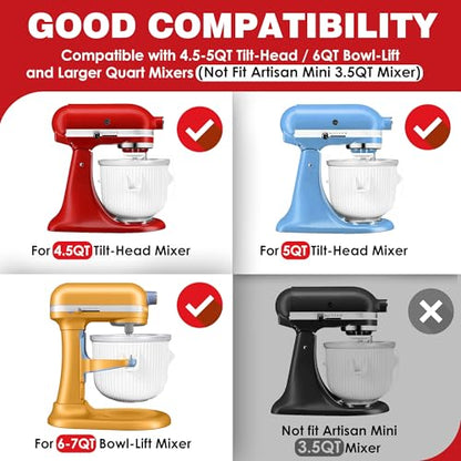 Ezato Ice Cream Maker Attachment for KitchenAid, Fits KitchenAid 4.5/5QT & 6QT Mixers, Frozen Ice Cream & Sorbet Gelato Maker, 2 Quart, White
