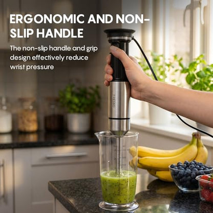 FRESKO Immersion Blender Handheld, Variable Speed Trigger Stick Blender with Anti-Scratch Stainless Steel Shaft, 700ml(24oz） BPA-Free Beaker, Hand Mixer for Smoothies, Baby Food, Soups & Sauces