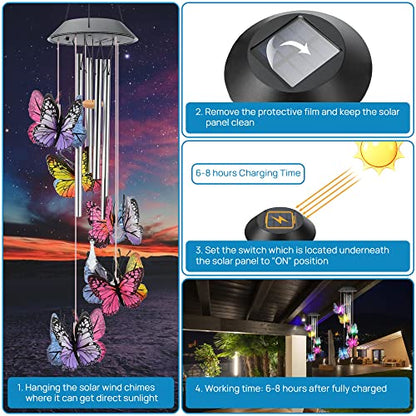 KAHACIYO Solar Butterfly Wind Chimes, Color-Changing, Outdoor, Solar-Powered, 9.5 x 5.25 x 2 inches