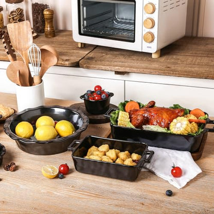 vicrays Ceramic Pie Pan for Baking - 9 inch Pie Plate, Round, Fluted and Deep Pie Dish for Tart, Pizza, Apple Pie, Quiche, Pot Pies, Cake - Reactive Glaze (Black)