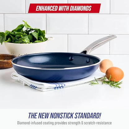 Blue Diamond 12" Nonstick Frying Pan Skillet, Diamond Infused PFAS & PTFE-Free Ceramic Pot, Dishwasher & Oven Safe, Stay Cool Handle, Durable Non Toxic Metal Utensil Safe, Egg & Omelet Pan, Blue