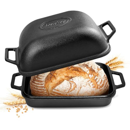 Davivy 9QT Large Cast Iron Bread Loaf Pan with Lid, Pre-Seasoned Dutch Oven for Sourdough Bread Baking, Non-stick Cast Iron Sourdough Baking Pan with Lid
