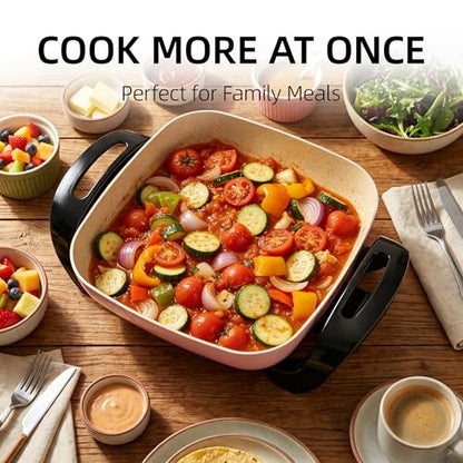 I-Keukenn 12" Ceramic Nonstick Electric Skillet with Tempered Vented Glass Lid, Scratch-Resistant Surface, Cool-Touch Handles, Removable Easy-to-Clean Design, 1200W, Vibrant Pink