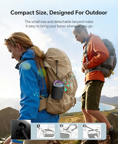 Portable Bluetooth Speaker Beach Essentials: Powerful Crystal Clear Sound/Dynamic Light/IPX5 Waterproof/All Day Playtime/Wireless BT 5.3/TWS Paring, Mom Gifts, Outdoor|Travel|Camping|Pool Accessories