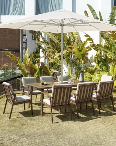 SEEHILL 9 Pieces Never-Rust Aluminum Patio Dining Set, Outdoor Dining Set for 8, Outdoor Dining Table and Chairs Set with Cushions, Patio Furniture Set for Deck, Garden, Poolside, Teak