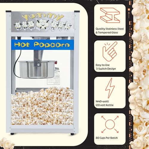 Great Northern Popcorn Company 6210 Pop Heaven Commercial Quality Popcorn Popper Machine, 12 Ounce, Blue