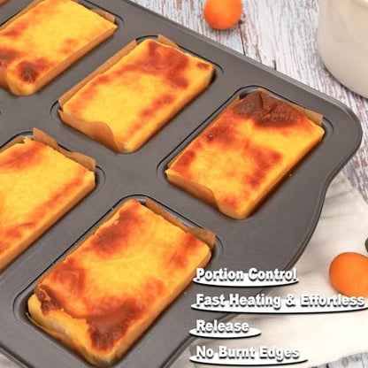 UCBAT Mini Loaf Baking Pans Set 8-Cavity with 200 PCS Parchment Liners, Nonstick Bakeware Rectangle Bread Pan, Heavy Duty Banana Bread Pan, Grey