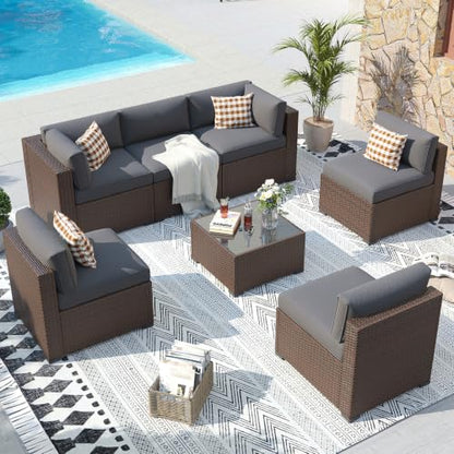 Aoxun Patio Furniture Sets, 7-Piece Outdoor Patio Furniture with Thick Cushions, Wicker Outdoor Conversation Set Sectional Sofa for Backyard, Poolside, Garden
