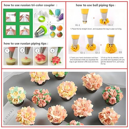 YOQXHY Cake Decorating Kit, 357 Pcs Baking Supplies Tools with Aluminium Cake Turntable, Leveler, 50 Icing Tips, 8 Russian+Ball Tips, 2 Spatulas, 3 Scrapers, 102 Pastry Bags, 109 Cupcake Liners & More