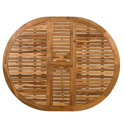CKLMMC Modern 5-Piece Outdoor Patio Dining Set, All-Weather Acacia Wood Extendable Round Dining Table with 12inch Butterfly Leaf and 4 Rattan Arm Chairs for Backyard, Garden, Poolside