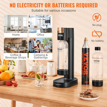 VEVOR Sparkling Water Maker, Soda Maker Machine for Home Carbonating, Soda Maker with 2 BPA-free 1L PET Bottles, CO2 Cylinder(Not Contain CO2 GAS), Compatible with Mainstream Screw-in 60L CO2 Cylinder