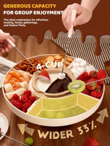 LUSHYUM Electric Chocolate Fondue Pot Set, 4-Cup Chocolate, Rotating Tray