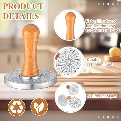 Wenqik 3 Pcs Cookie Stamps Round Metal Cookie Press Cutter Mold with Wooden Handle Baking Embossing Stamp Mold Stamper Decorating Supplies for DIY Biscuit Cakes Pastries Christmas Gift (Cute)