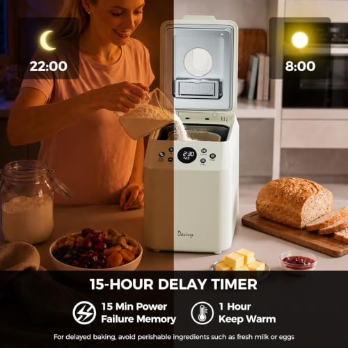 Davivy 3 LB Bread Maker | 20-in-1 Automatic Bread Machine, Ceramic Nonstick Pan & Auto Fruit Nut Dispenser, 750W Dual Heaters, Quiet Motor, 15H Delay Timer, Sourdough, Gluten free