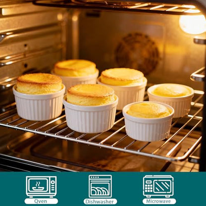 12 Pcs Ceramic Ramekins Oven Safe, Creme Brulee Ramekins for Baking, Small Bowls Dipping Sauce Dish Classic Style, Set of 12（2.5 oz 5 oz 8 oz）