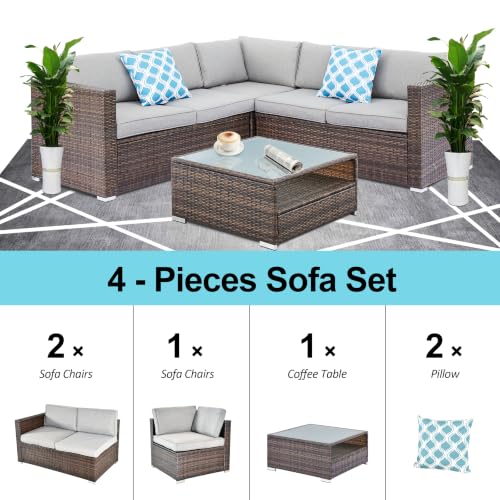 HOMEZILLIONS 6 Piece Outdoor Patio Furniture Sets, Modular Wicker Sectional Patio Furniture with Tempered Glass Coffee Table, Outdoor Sectional Sofa Set for Backyard, Poolside, Deck