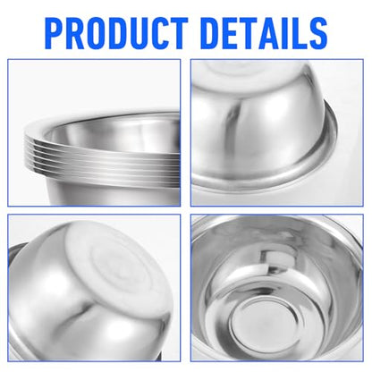 mekueeex Set of 12 Stainless Steel Mixing Bowls, Nesting Metal Prep Salad Bowl Bulk Kitchen Large Reusable Baking Food Container for Hotel Restaurant Home Cooking, Silver(8.66 x 3 Inch)