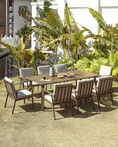 SEEHILL 9 Pieces Never-Rust Aluminum Patio Dining Set, Outdoor Dining Set for 8, Outdoor Dining Table and Chairs Set with Cushions, Patio Furniture Set for Deck, Garden, Poolside, Teak