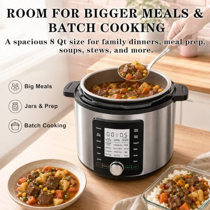CARORI 8QT Electric Pressure Cooker, 24 Programs, Touch and Dial Control