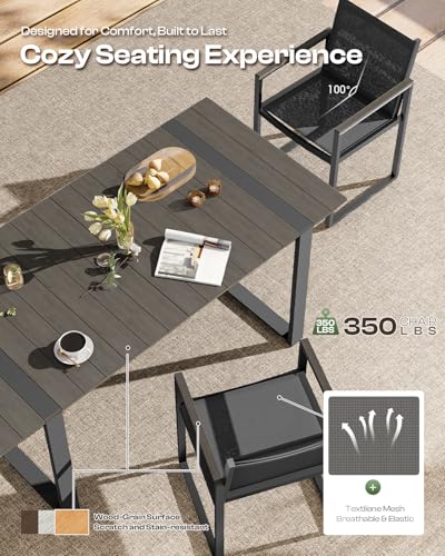 Oasbira Full Grounded Outdoor Dining Set, Aluminum Patio Table and Chairs