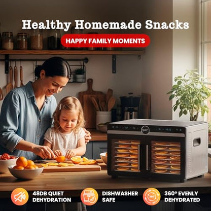 Magic Mill Premium DualZone Food Dehydrator, 16 Stainless Steel Trays with French Doors, Independent Temp Control, Rear Fan, Keep Warm Mode, for Jerky, Fruit, Veggies, Dog Treats, Meal Prep