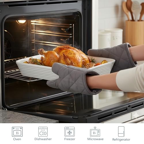 ONEMORE Baking Dishes for Oven, 9x13 Large Casserole Dishes for Oven with Roasting Racks, Rectangular Ceramic Baking Dish Set of 3 for Cooking & Serving, Deep Dish Lasagna Pan (3QT/2.1QT/1.3QT)