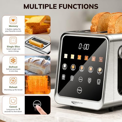Keenstone 2 Slice Toaster, 1.5-Inch Wide Slots, 75-Degree Touchscreen