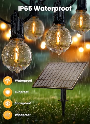 Brightown 108FT 52LED Solar String Lights Outdoor with Remote & USB Port, Shatterproof Bulbs, Dimmable & Timable, 3 Modes, Patio Lights Solar Powered with Mount Clips for Camping Backyard Garden Decor