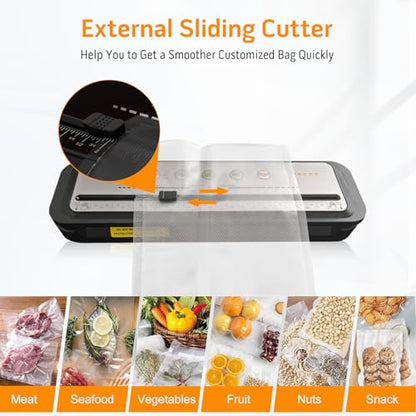 Updated Vacuum Sealer Machine 2025, MEGAWISE Food Sealer w/Starter Kit, Dry & Moist Food Modes, Compact Design with 10 Vacuum Bags & Built-in Cutter (Grey)