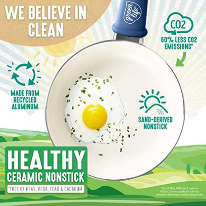 GreenLife Soft Grip Healthy Ceramic Nonstick 12 Piece Cookware Pots and Pans Set, PFAS-Free, Dishwasher Safe, Blue