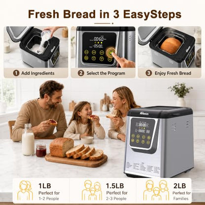 Bread Maker Stainless Steel Bread Machine, With App Control, Built-in Scale