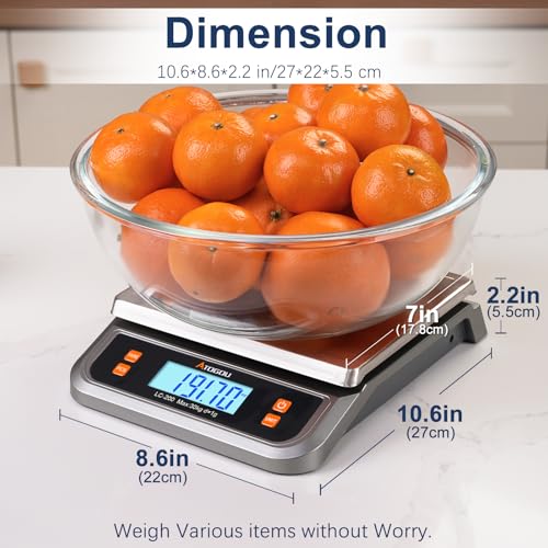 Atogou 88lb Commercial Digital Kitchen Scale 40kg/1g, with 6 Units Conversion, Stainless Steel, LCD Display, AA Battery or Plug-in Use for Baking, Bread, Cooking, Meat LC200 Grey