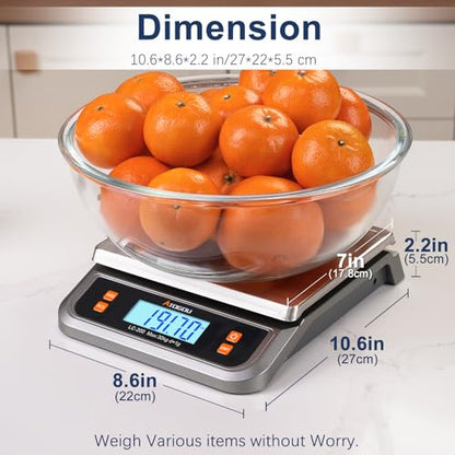 Atogou 88lb Commercial Digital Kitchen Scale 40kg/1g, with 6 Units Conversion, Stainless Steel, LCD Display, AA Battery or Plug-in Use for Baking, Bread, Cooking, Meat LC200 Grey