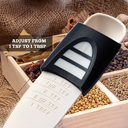 Performore Adjustable Measuring Spoon with Double End Adjustable Scale, 9 Stalls All in One Measuring Spoon, Wide Range of Measurements - Dry and Semi-Liquid Ingredients for Baking, Cooking