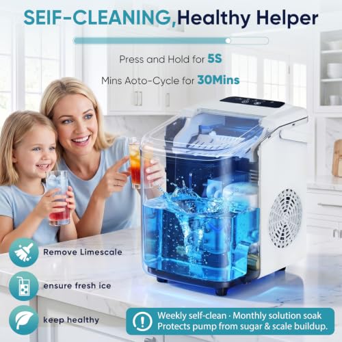DUMOS Ice Maker Countertop, Ice Machine with Portable Handle, Basket and Scoop, 26lbs Daily, 9 Bullet Cubes in 6-8 Mins, Auto-Cleaning for Home, Kitchen, Office, Outdoors, RV Camping