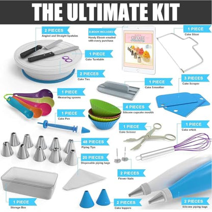 Cake Decorating Supplies Kit - Cake Turntable Set with 48 Icing Piping Tips, 20 Disposable Pastry Bags, 2 Couplers, Baking Tools for Beginners